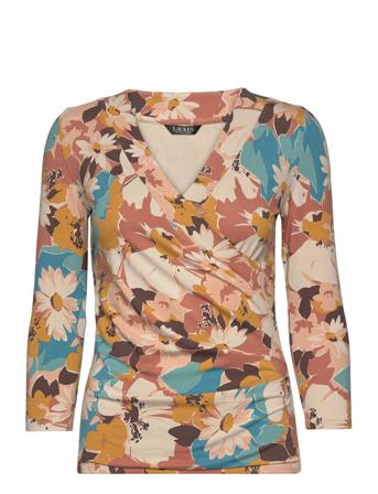 Floral Jersey Surplice Top Tops T-shirts & Tops Long-sleeved Brown Lauren Ralph Lauren
