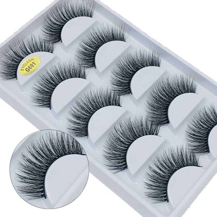 5 -Pair med øjenvipper - 3d faux mink - G601 sort