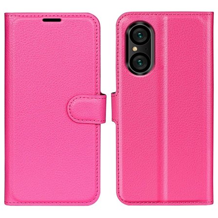 Sony Xperia 5 V Fodral Litchi Textur Rosa