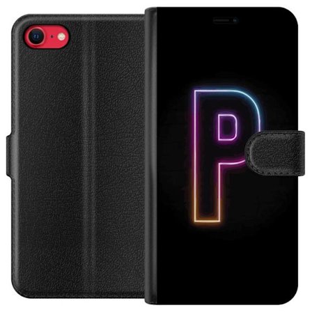 Yhteensopiva Lompakkokotelo Apple Apple iPhone 7 Minimaalinen neonkirjain P värin asteittaisella muutoksella ja valotehosteella mustaa taustaa vasten