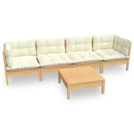 Vidaxl Loungegrupp Med Gräddvita Dynor 5 Delar Massiv Furu Creme