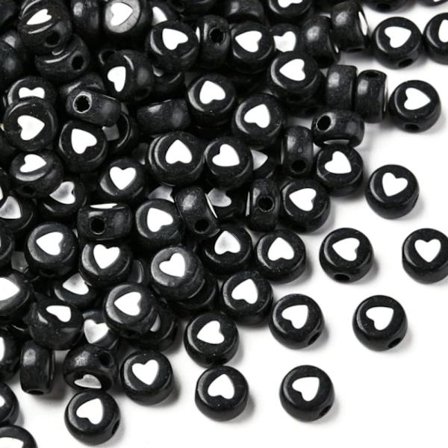 200 kpl 7 * 3,5 mm musta helmi akryylivalkoinen sydän