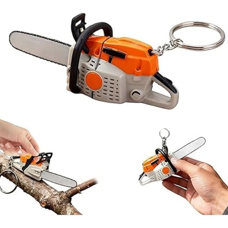 Kannettava moottorisaharan avaimenperä, joka simuloi oikean moottorisahan ääntä, täydellinen työkaluista kiinnostuneille ja ulkoilun ystäville