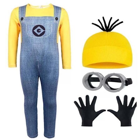 Voksne Børn Cosplay Minions Kostume Hue Handsker Briller Maskerade Jul B Sæt (Jumpsuit+Hat+Briller+Handsker )-FF-