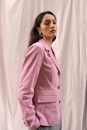 Premium Selection taillierter Blazer aus Wildleder - Echtes Leder - Rosa - EU 32