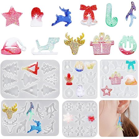 St. juleforme til epoxyharpiks, 45 stk., juleforme til juletræ, snefnug, silikonepynt, form til epoxystøbning, til
