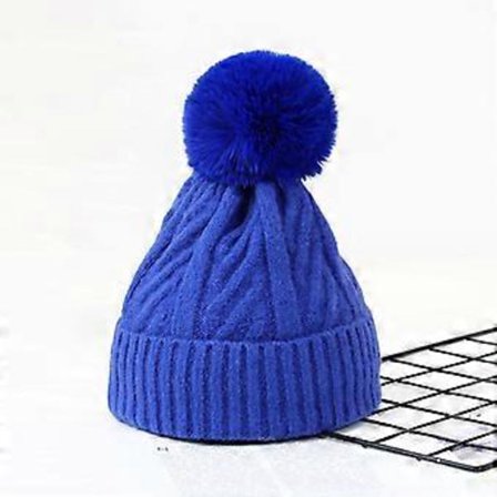 Stickad ullmössa, varm avslappnad mössa, dam (Blå)