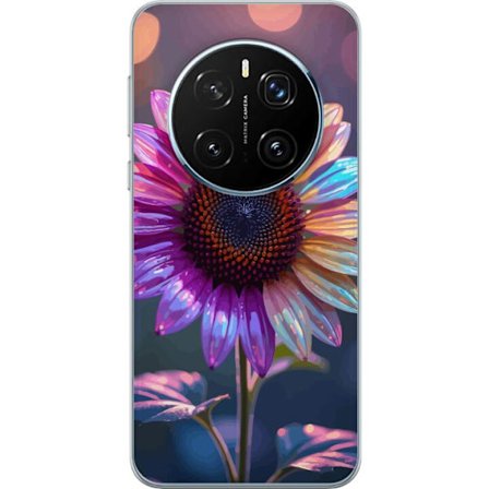 Kompatibelt Mobildeksel til Honor Magic7 Pro Irideserende blomst med glitrende kronblad i rosa lilla og gull mot myk bokeh bakgrunn