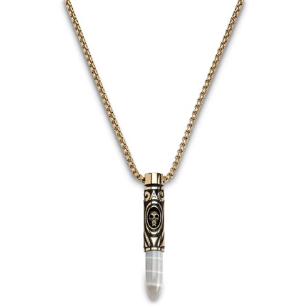 Rico | Gold-tone Stainless Steel & Botswana Agate Bullet Necklace for Men - Steel necklaces