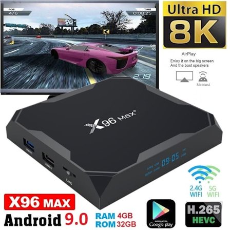 8K Full HD Mediaspelare x96 MAX+ - KODI, WiFi TV-box IPTV - 9.0 2+16GB
