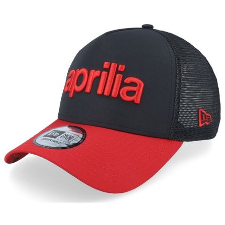 New Era - Motor Svart trucker Keps - Aprilia Crackle Print Black/Scarlet A-frame Trucker @ Hatstore