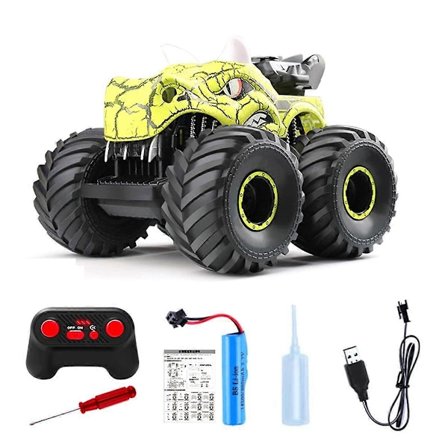 Fjärrstyrd Dinosauriebil Leksak för Barn, 2.4GHz RC Lastbil med Ljus, Ljud, Terräng Uppladdningsbar RC Bil Grön