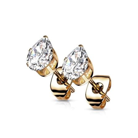 1 Par Droppformade Örhängen i Guld 316L stål med 4 mm Vit CZ Pink gold
