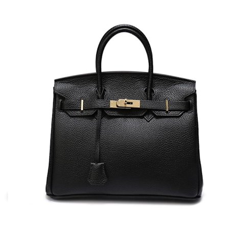 Damer Lærveske Første Lag Ku Skinn Tote Bag Pendler Crossbody Veske - Svart