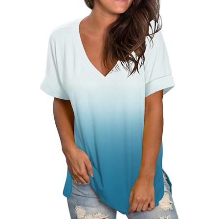 Kvinnlig Gradient T-shirt V-ringad Streetwear Kort Ärm Sommar