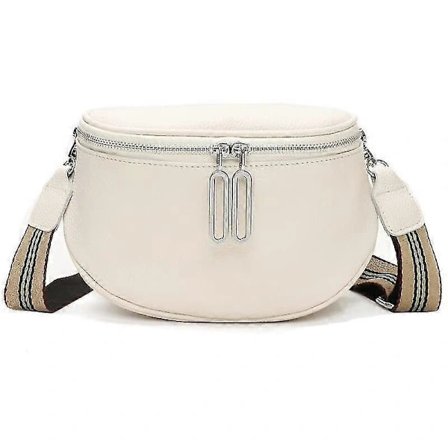 (pow yeah!) Lille skuldertaske dame læder moderne tasker med bred skulderrem crossbody taske bæltetasker - hvid