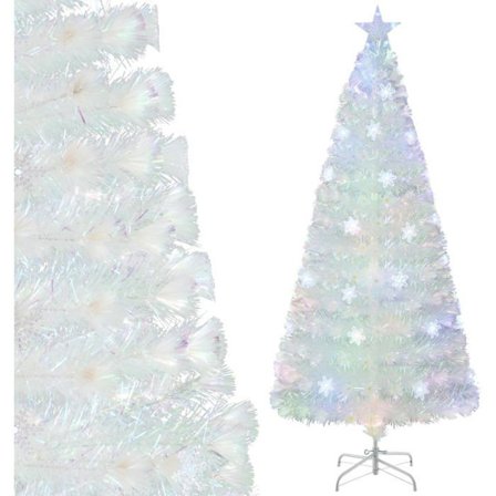 Valkoinen LED-kuituoptinen joulukuusi 120 cm COSTWAY - Irisoivat lumihiutalelehdet - 18 moniväristä valoa - tähtikirkas koriste