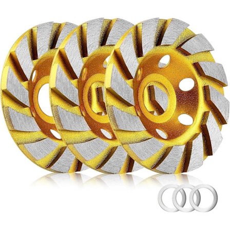 3 st - 4 tums betongsten keramisk turbo diamant slipskål, 12 segment kraftiga vinkelslipskivor för vinkelslip (Gul)
