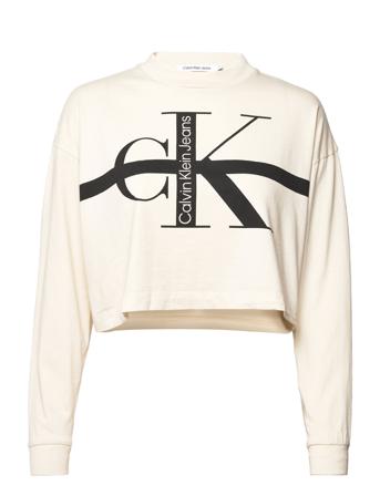 Monologo Washed Long Sleeves Tee T-shirts & Tops Long-sleeved Creme Calvin Klein Jeans