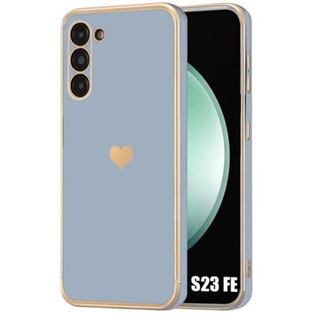 Fodral till Samsung Galaxy S23 FE (ej för S23) - Blå - Stötsäkert hybrid silikonfodral med pläterat kärleksmönster Blå