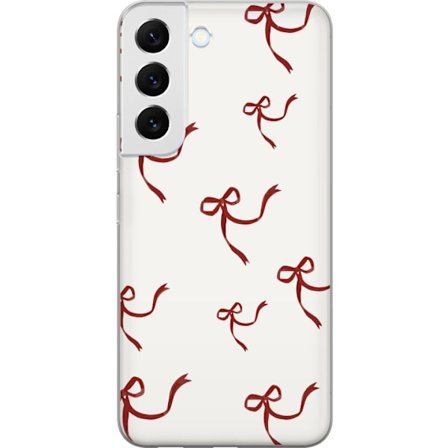 Kompatibel Mobilcover til Samsung Galaxy S22+ 5G Rød Bånd Mønster med røde silke bånd på lys baggrund perfekt til jule romantik og elegance