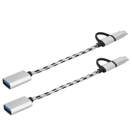 2 stk. Type C 2-i-1 OTG Overførselsledningsadapter Elektronisk Overførselsstik USB3.0 (Grå)