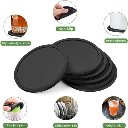 Musta silikonialusta 6 kpl, kahvikupit, pullot, tölkit KLB