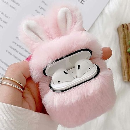 Etui for Airpods 1 Etui Airpods 2 Fluffy Kanin Etui Deksel Plysj Pels Mote Søt Kaninøre Faux Pels PC Beskyttende Etui Motstandsdyktig Deksel for 