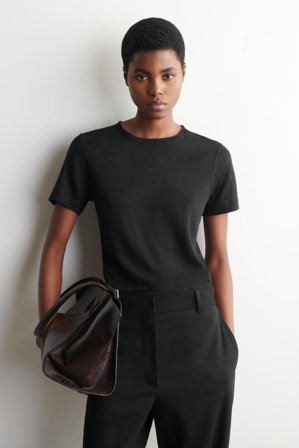 COS Women's Crew-Neck Linen T-Shirt in Black