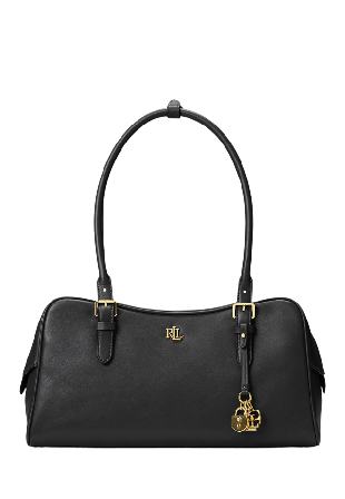 Lauren Ralph Leather Large Marcy Zip Satchel Handväskor Dam Svart ONESIZE