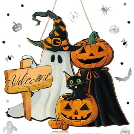 Halloween-Tervetuloa Ovimerkki Luuranko Kurpitsa Etuoven Seppele Koriste Maalaismainen Riippuva Puinen Seppele Auto Ulko-Ovien Merkit