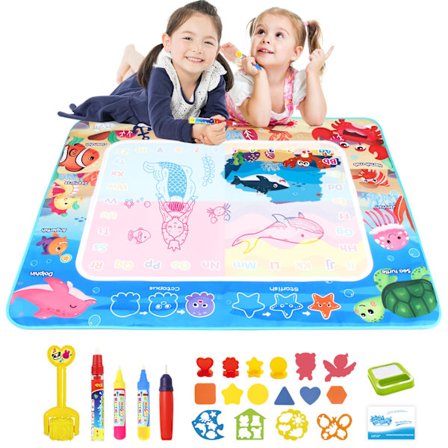 Vandmalingsmåtte 120 x 90 cm - Legetøj Børn 2 til 6 År - Vand Magisk Skifer med Tegneblok & 4 Penne