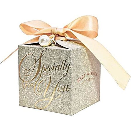 Lahjapakkaus kannella morsiussuihkulahjoille Pienet karkkilaatikot nauhalla Helmihäät Kimaltelevat lahjapakkaukset Herkkurasiat vauvakutsuille 6.5*6.5