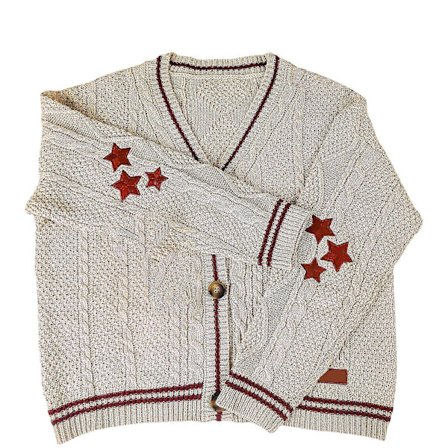 Håndlavet Rød Stjerne Folklore Cardigan Stjerne Broderet Merch Oversized Sød Håndstrikket Jule Sweater