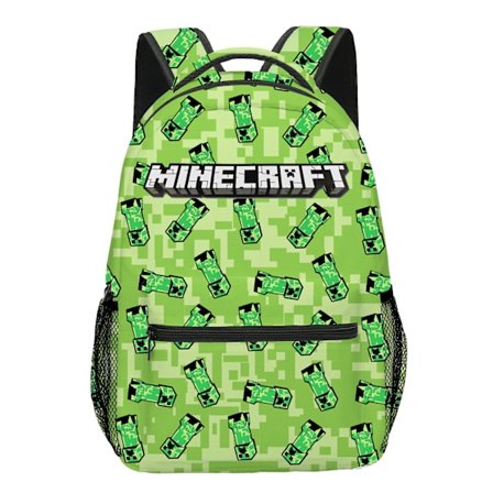 Minecraft Gutt Ryggsekk | Svart Barneryggsekk | Grønne Creeper, Zombie Skjelett, Enderman og Hulespindel Mønstre