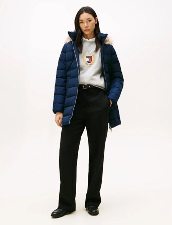 Tommy Hilfiger Mw Down Slim Coat With Fur - Navy - XL