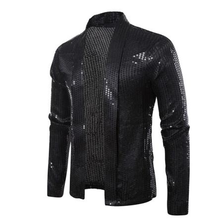 Herr Cardigan Sparkle Paljett Pitkähihainen Avoin Etuosa Takki Musta L