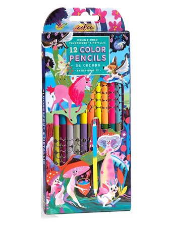 Eeboo | 12 Colour Pencils - Double Sided Neon Metallic - Magical Creatures | ONE SIZE