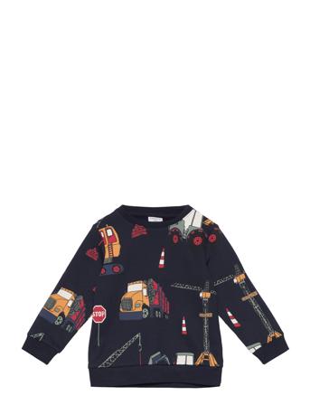 Sweater Aop Working Vehicles Sweat-shirt Genser Marineblå Lindex*Betinget Tilbud