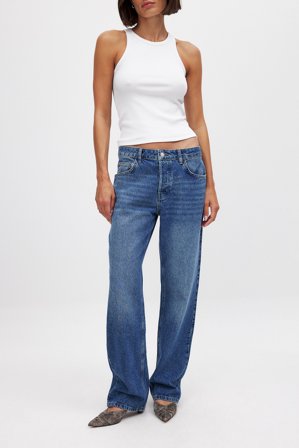 Josefine HJ x NA-KD Straight Loose Fit Jeans - Mid waist jeans - Blå - EU 36