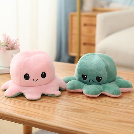 Reversible Octopus Plush Toys Pink And Red 20cm, Show Your Mood Without Saying A Word!