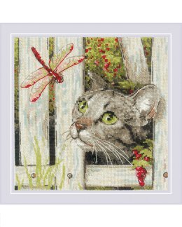 Broderikit Billede Kat og guldsmed - Riolis