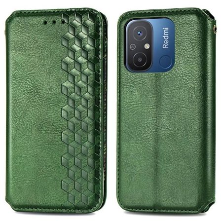 Läder Xiaomi Redmi 12C / Xiaomi Redmi 11A fodral med romb-design - Grön