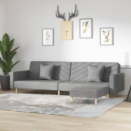 Vidaxl Bäddsoffa 2-sits Med Två Kuddar Och Fotpall Ljusgrå Tyg Grå