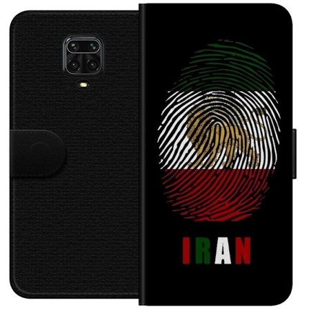 Yhteensopiva Lompakkokotelo Xiaomi Redmi Note 9 Pro Sormenjälkien muoto kuten Iranin lippu, jossa leijonamotivit mustalla dramaattisella taustalla