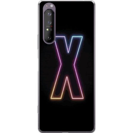 Yhteensopiva Puhelinkuori Sony Sony Xperia 1 II Neonkirjain X voimakkaissa väri vaihteluissa mustaa taustaa vasten, voimakas typografinen suunnittelu