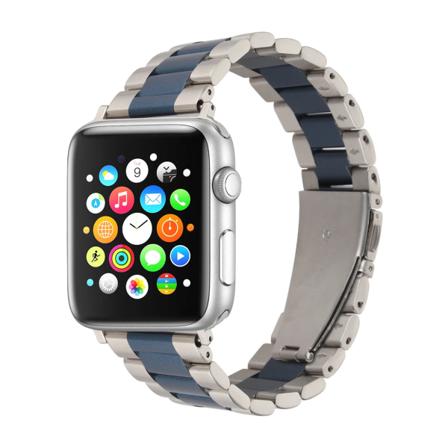 Armband i rostfritt stål för Apple watch 38mm 42mm Metal WatchBand 40mm 44mm Sportarmband för iWatch serie 7/6/SE/5/4/3/2 Silver blue for 42mm 44mm 