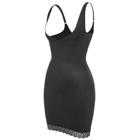 Damer med helhals Shapewear Klänning Bodysuits Underkläder med spets Fast kontroll Öppen byst Midja Cinchers Body Shaper Klänningar Black L