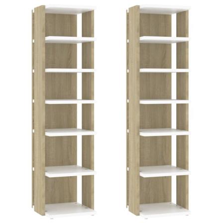Vidaxl Skohyllor 2 St Vit Och Sonoma-ek 25x27x102 Cm Beige