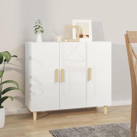 Vidaxl Skänkskåp Vit Högglans 90x34x80 Cm Konstruerat Trä Vit